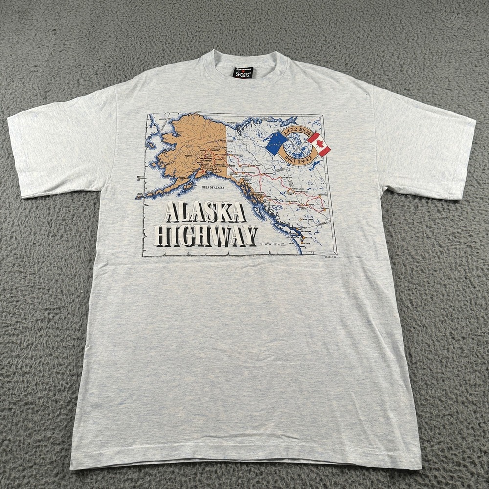 Vtg‎ 90s Alaska Highway Map T Shirt Signal Sports USA Made Single Stitch Large
